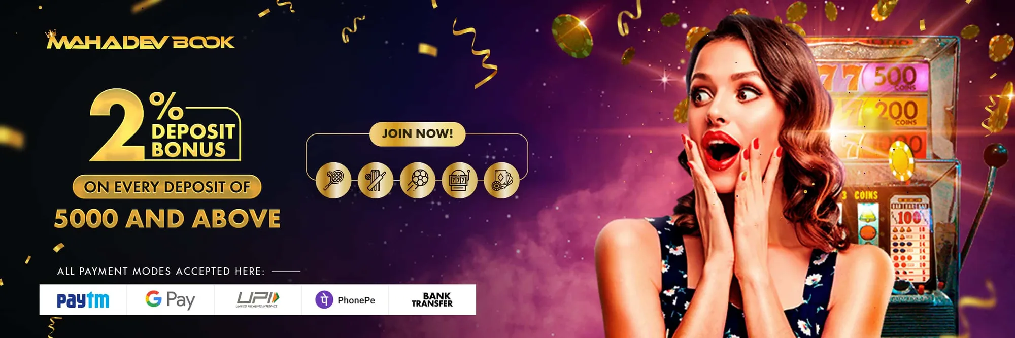 Mahadev Book slot machine promotion: 2 percent deposit bonus on deposits of 5000 and above
